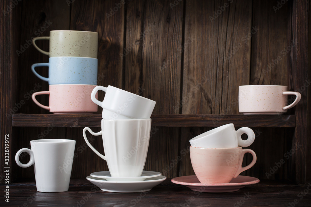 kitchen dishware on old dark wooden background kitchen dishware on old dark wooden background