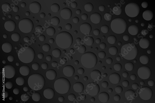 Black abstract perforated background, grey perforated circles with shadows, vector illustration