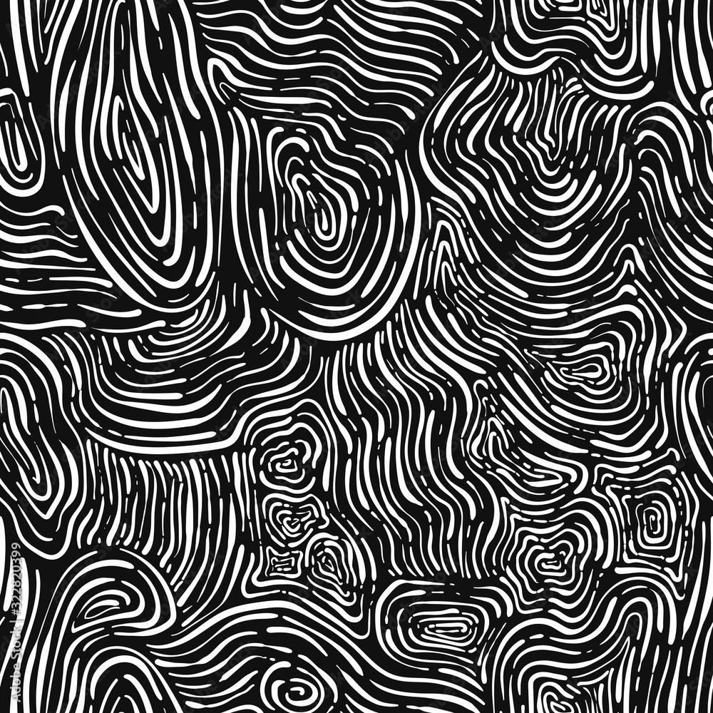 vector doodle white wood grain seamless pattern on black