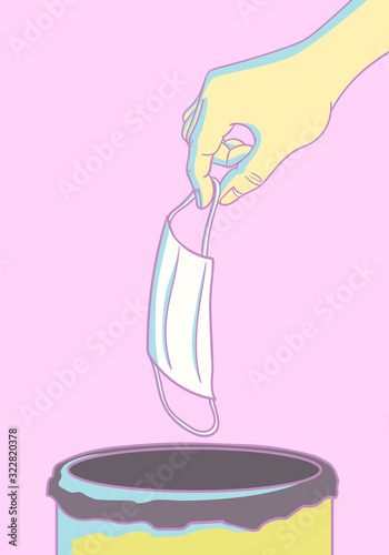 hand hold germ mask and put in to the trashcan