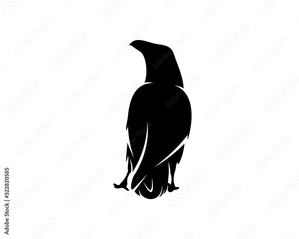 Fototapeta premium Raven bird logo vector template, Black silhouette of a crow on an isolated background