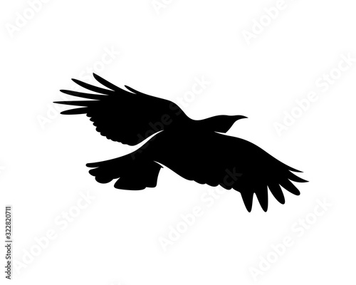 Raven bird logo vector template, Black silhouette of a crow on an isolated background