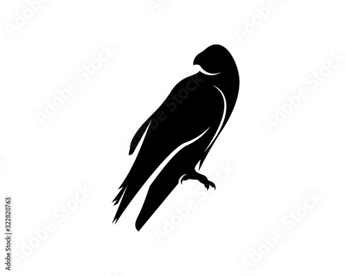 Raven bird logo vector template, Black silhouette of a crow on an isolated background