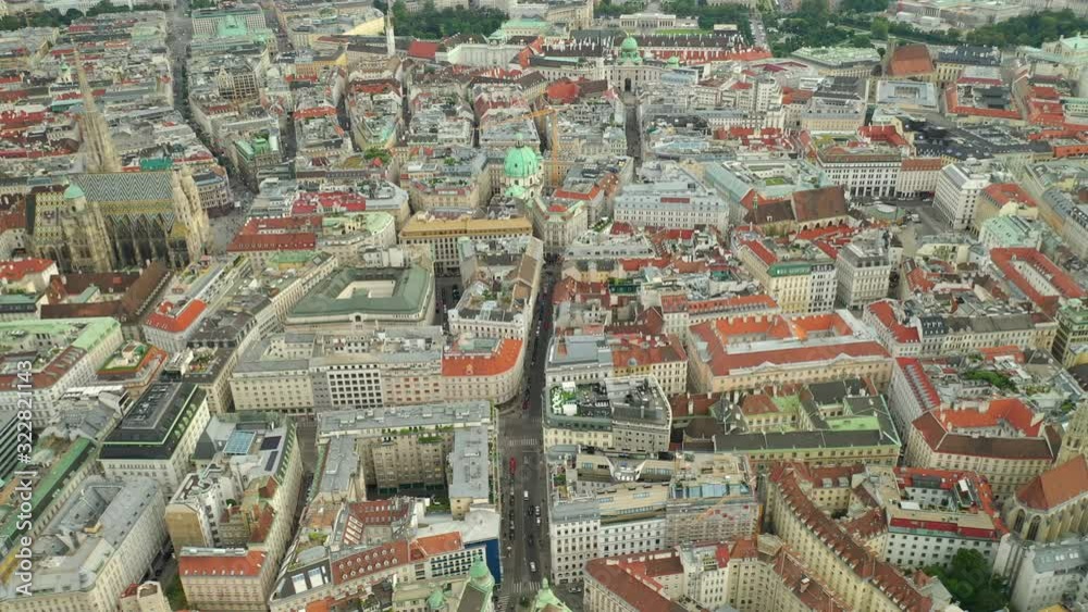 day time vienna city center main cathedral rooftop traffic street aerial panorama 4k austria day time vienna city center main cathedral rooftop traffic street aerial panorama 4k austria
