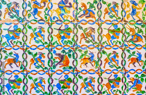 Andalusian styled ceramic tiles in Alcazar complex in Seville, Spain