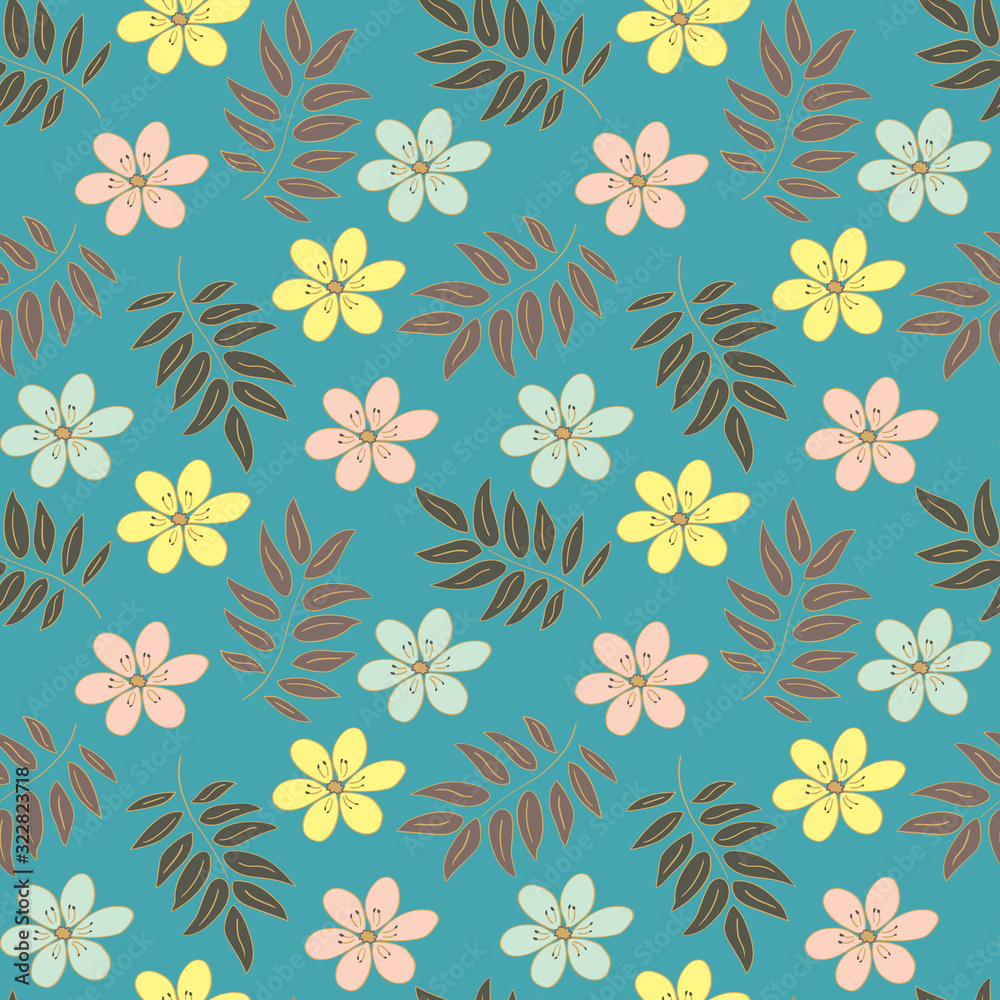 seamless repeat pattern with leaves and flowers