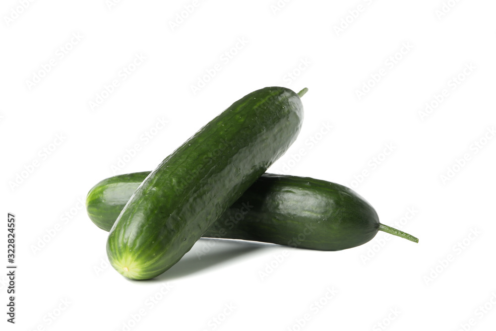 Fresh green cucumbers isolated on white background Fresh green cucumbers isolated on white background