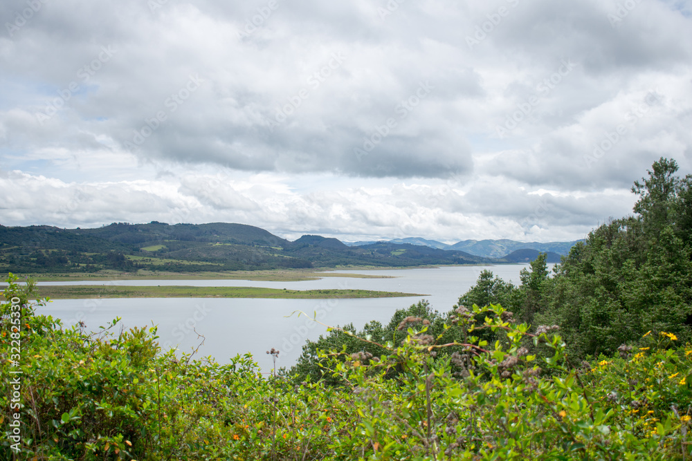 Panoramic view of the Guatavita reservoir in Cundinamarca Colombia, an excellent natural tourist destination