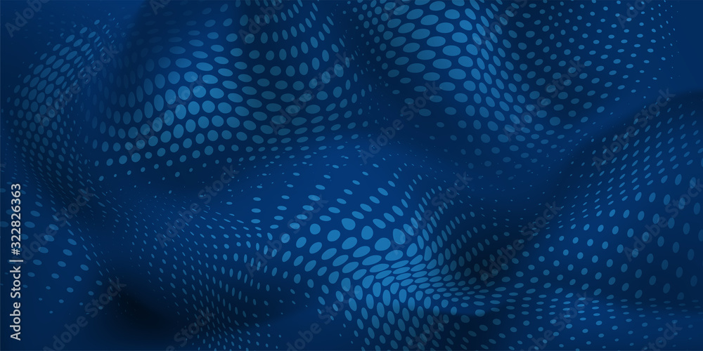 Obraz premium Abstract halftone background with wavy surface made of dots in blue colors