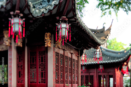 Photography Beautiful Chinese style traditional wooden building in public park