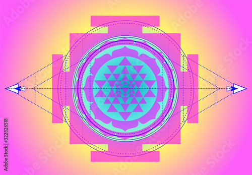 The Sri Yantra or Sri Chakra, form of mystical diagram, Shri Vidya school of Hindu tantra symbol. Sacred geometry vector design element. Vector illustration. Alchemy, occultism, spirituality.