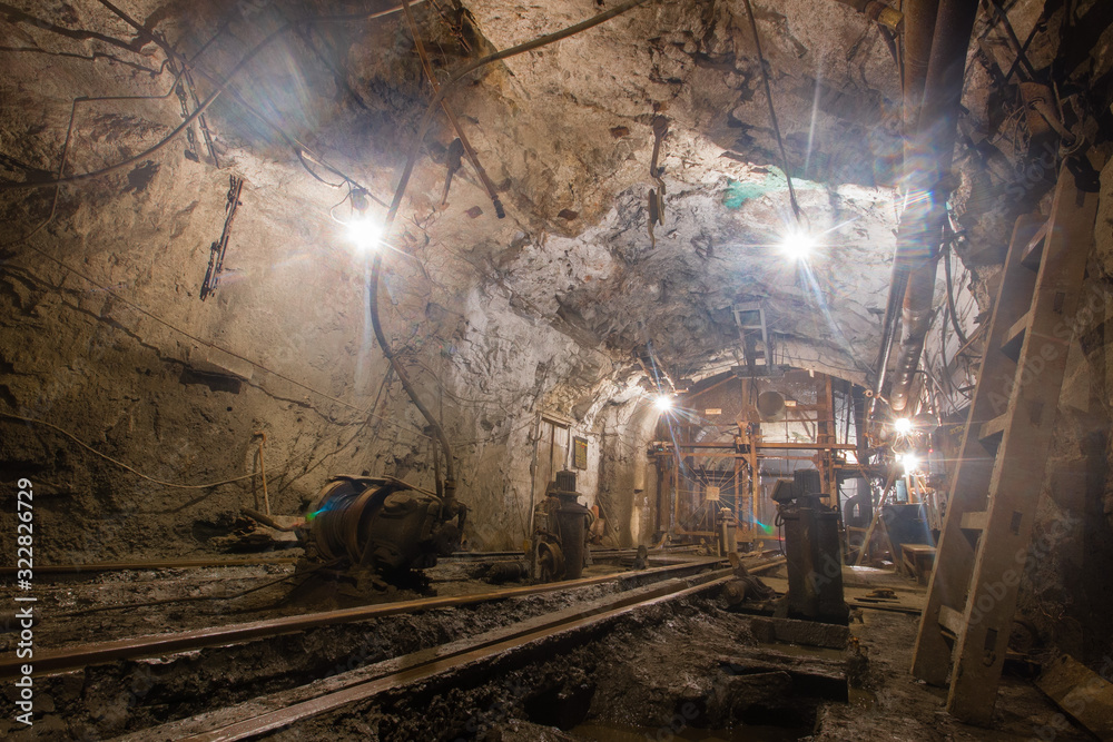 Shaft bottom lodge cage with light in underground mine