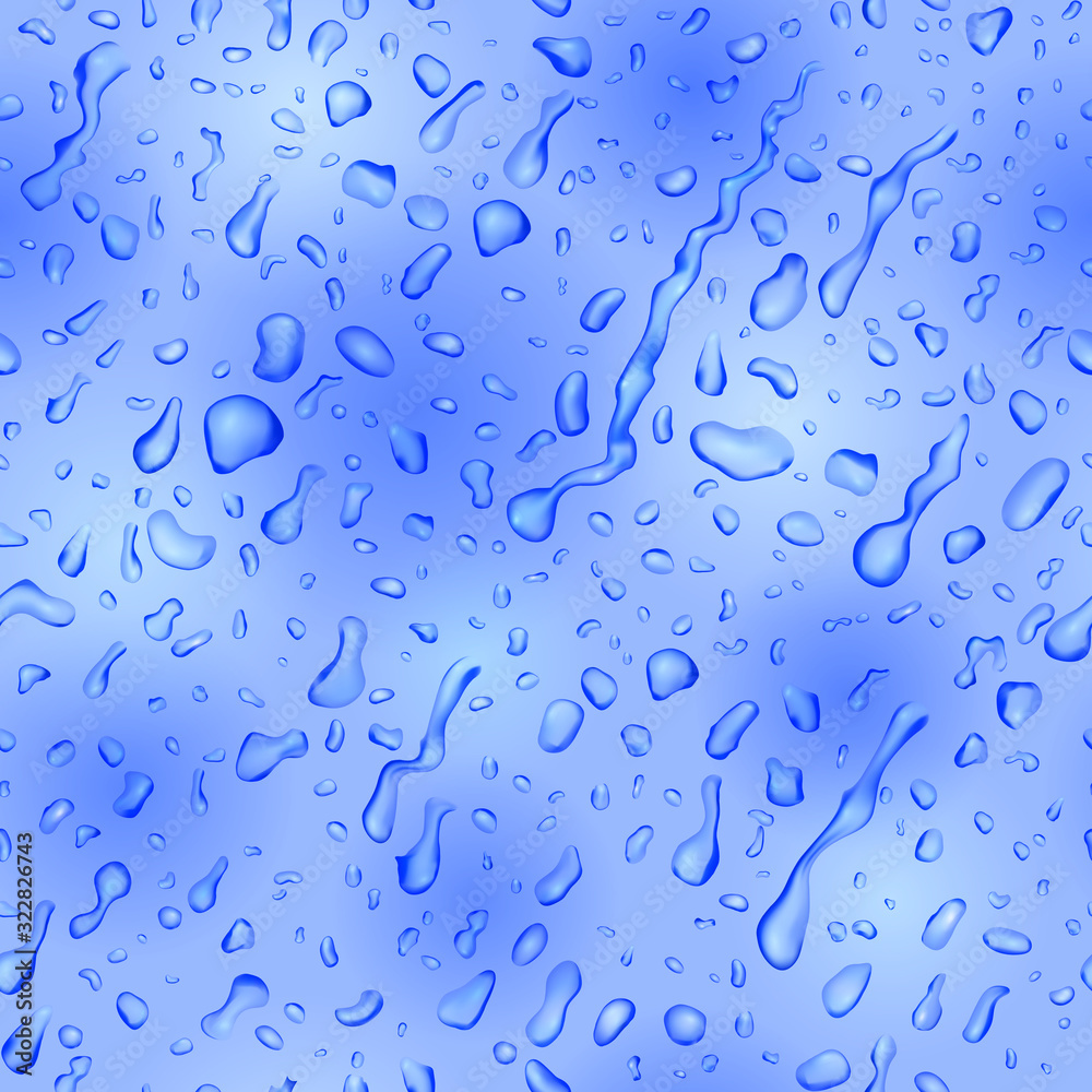 Seamless pattern in blue colors with drops and streaks of water, flowing down the surface Seamless pattern in blue colors with drops and streaks of water, flowing down the surface