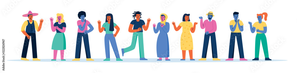 Horizontal banner with men and women of different race, ethnicity ...