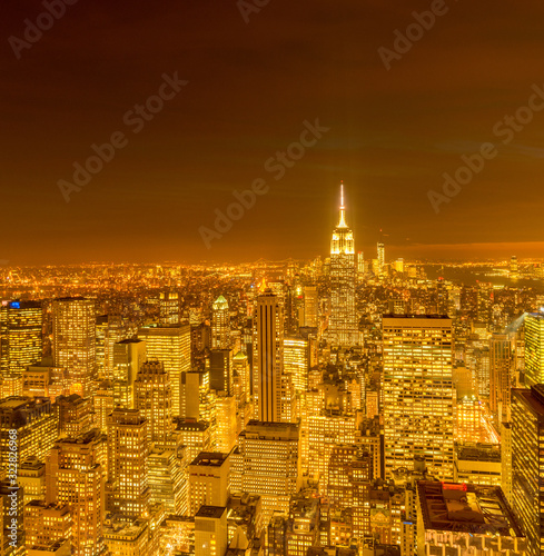 View of New York Manhattan during sunset hours