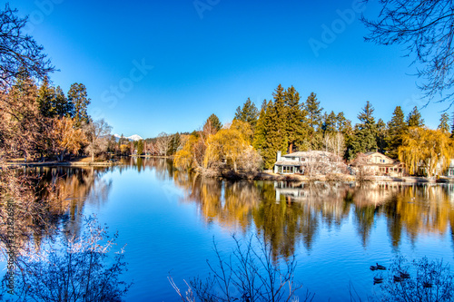 Mirror Pond Reflection on Deschutes River in Bend, Oregon