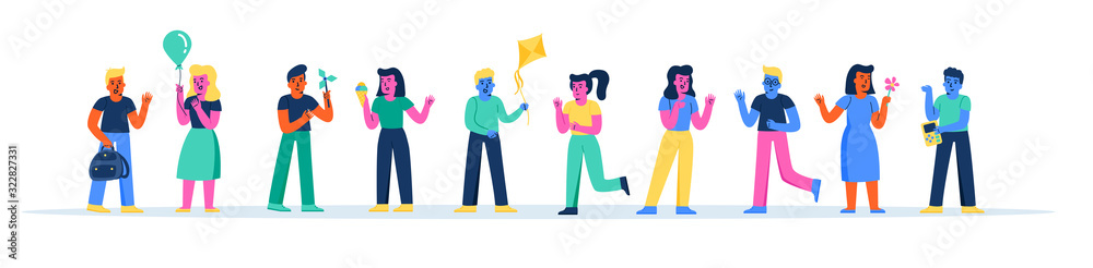 Horizontal banner with happy kindergarten children playing with toys. Bundle of funny primary or elementary school kids, pupils, schoolmates or classmates. Modern flat cartoon vector illustration. Horizontal banner with happy kindergarten children playing with toys. Bundle of funny primary or elementary school kids, pupils, schoolmates or classmates. Modern flat cartoon vector illustration.
