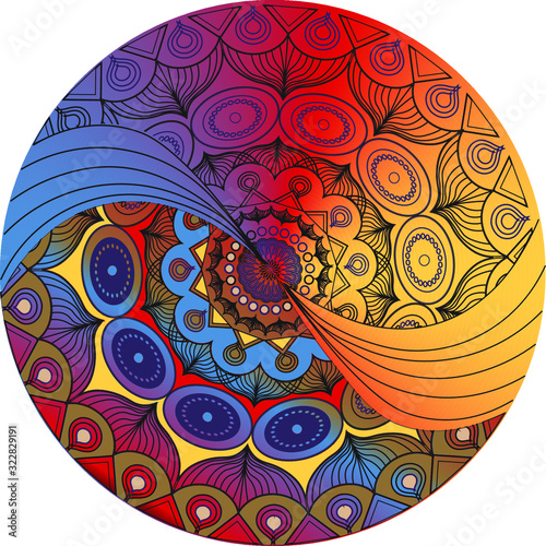 Beautiful asymmetric multi color mandala, symbol of world