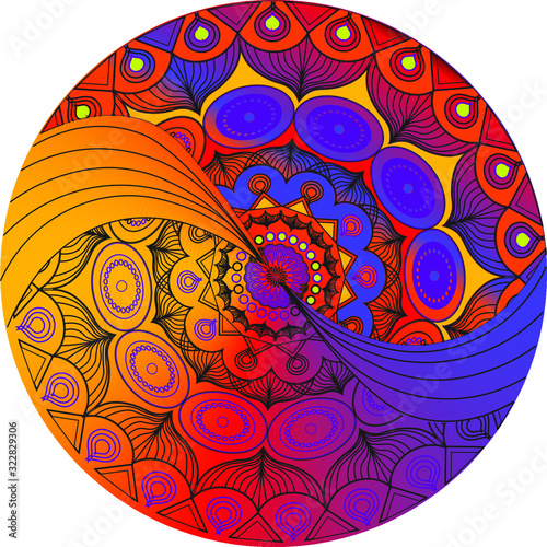 Beautiful asymmetric multi color mandala, symbol of world