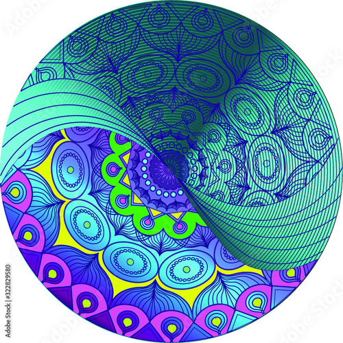 Beautiful asymmetric multi color mandala, symbol of world
