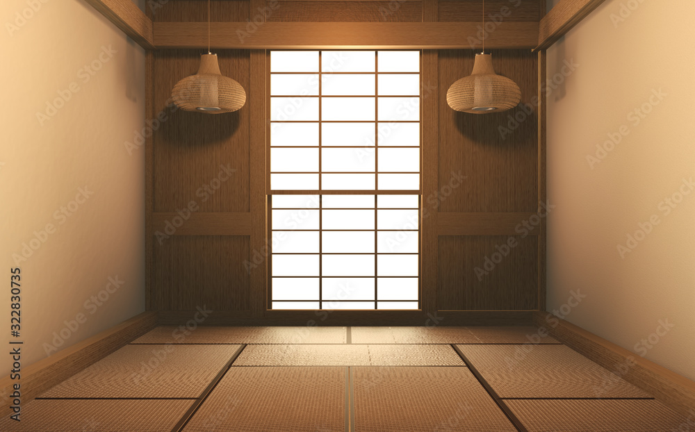 Interior mock up Japan Room Design Japanese-style and the white backdrop provides a window for editing. 3D rendering Interior mock up Japan Room Design Japanese-style and the white backdrop provides a window for editing. 3D rendering