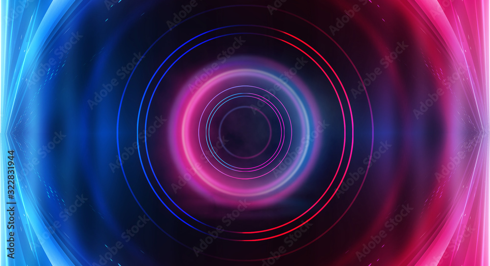 Background of empty show scene. Empty dark modern abstract neon background. Glow of neon lights on an empty stage, diodes, rays and lines. Lights of the night city. Background of empty show scene. Empty dark modern abstract neon background. Glow of neon lights on an empty stage, diodes, rays and lines. Lights of the night city.