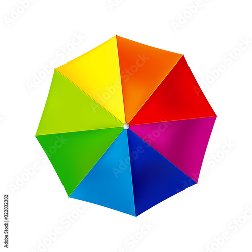 Colored umbrella, top view on a white background.