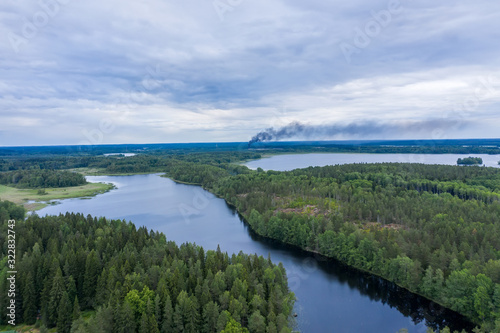 Aerial view on white bridges over water to the islets