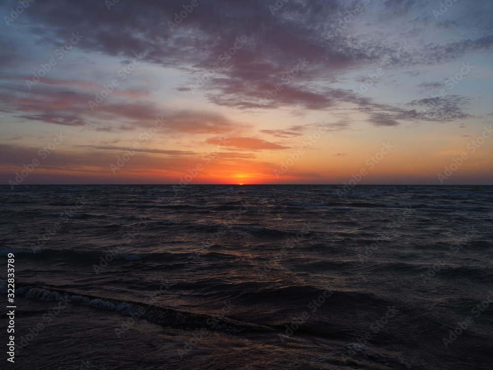 The moment of sunrise at sea