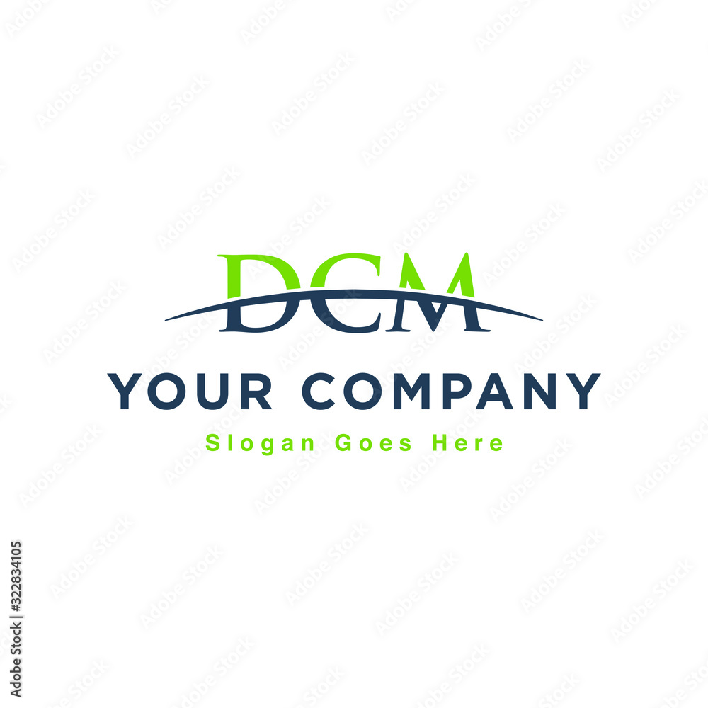 Initial letter DCM, overlapping movement swoosh horizon logo design inspiration in green and gray color vector