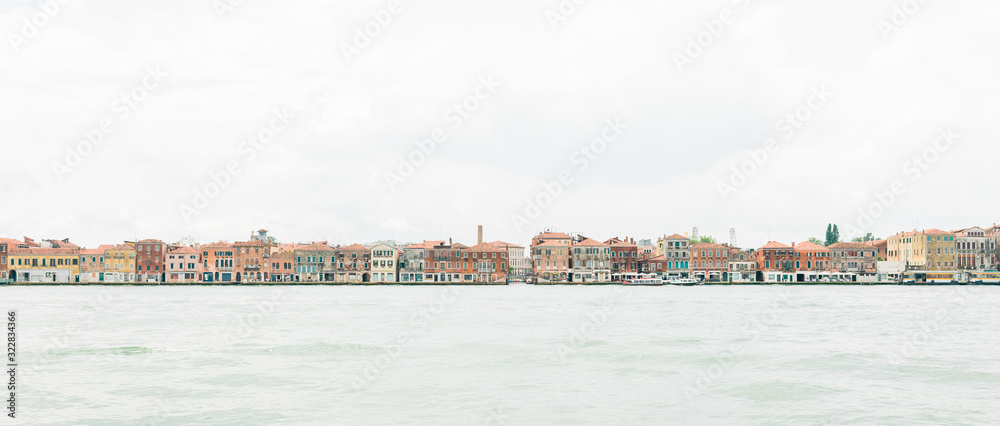 Panoramic view of Venice on the water, Italy