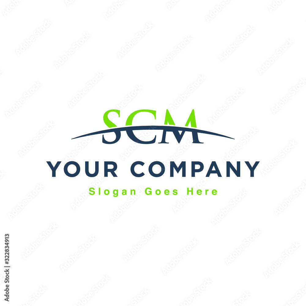 Initial letter SCM, overlapping movement swoosh horizon logo design inspiration in green and gray color vector Initial letter SCM, overlapping movement swoosh horizon logo design inspiration in green and gray color vector