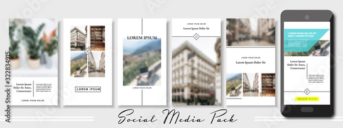 social media banner. Set of beige pastel stories and post frame photo templates. Vector cover. Endless puzzle layout for promotion. Design blur wallpaper web pack. Mockup for personal blog, shop. a4