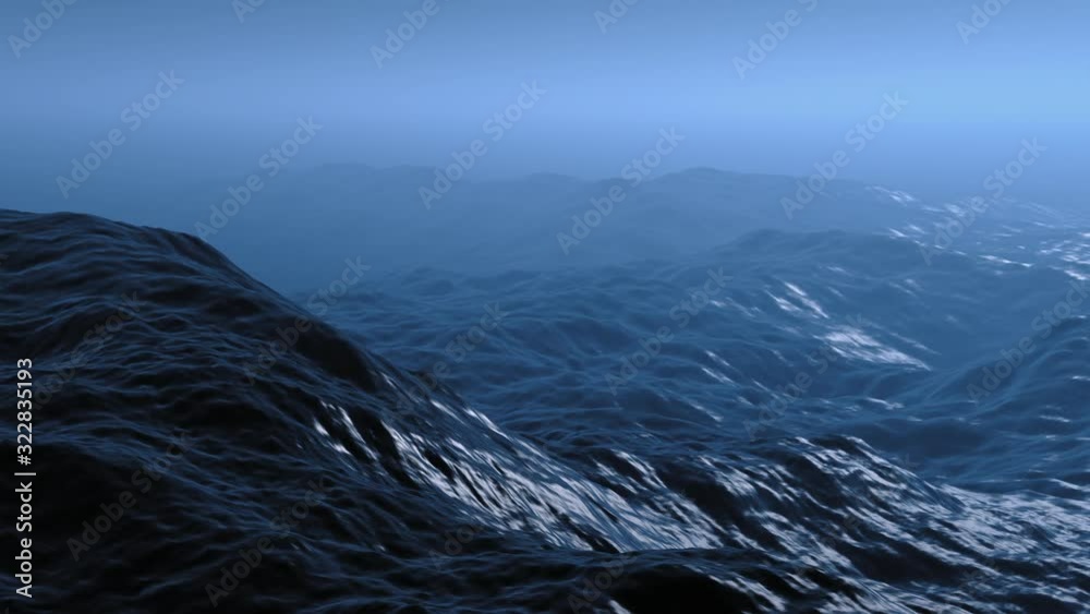 Video animation of a storm on the sea or ocean with large waves of water.