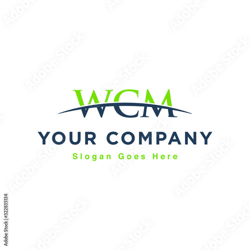 Initial letter WCM, overlapping movement swoosh horizon logo design inspiration in green and gray color vector