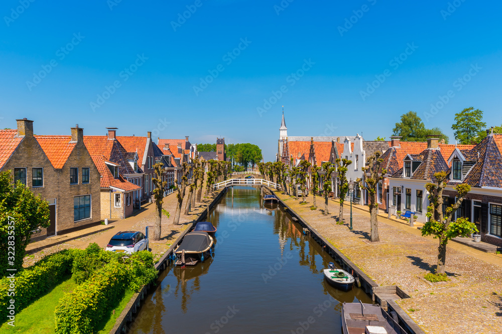 High angle view on Canal in Sloten Friesland Netherlands