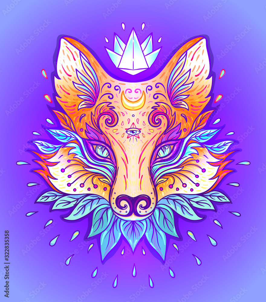 Cute fox face. Character tattoo design for pet lovers, artwork for print, textiles. Isolated vector illustration. Cute fox face. Character tattoo design for pet lovers, artwork for print, textiles. Isolated vector illustration.