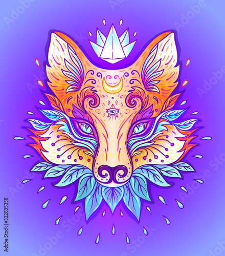 Cute fox face. Character tattoo design for pet lovers  artwork for print  textiles. Isolated vector illustration.