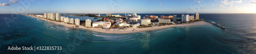 Cancun beach and hotel zone panorama aerial view, Cancun, Quintana Roo QR, Mexico. © Wangkun Jia