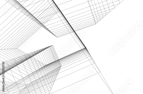 Modern architecture building 3d illustration 