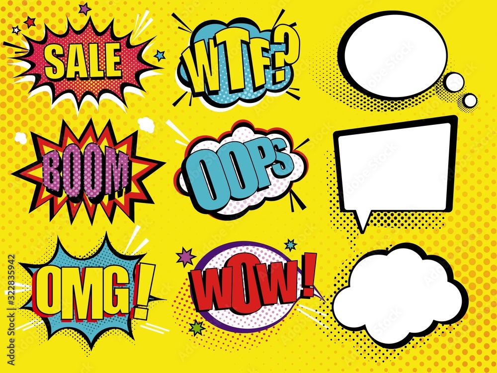 Set of Comic Text, Vector Comic Speach, Pop Art style. Set of Comic Text, Vector Comic Speach, Pop Art style.