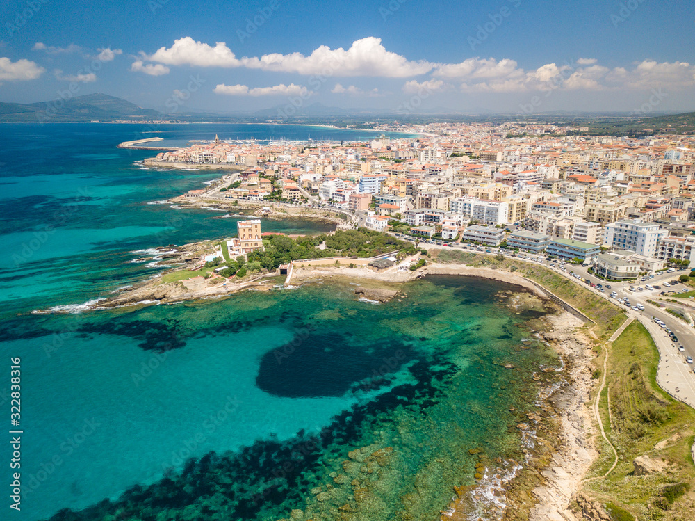 AERIAL VIEW OF THE CITY OF ALGHERO FROM THE BEACH