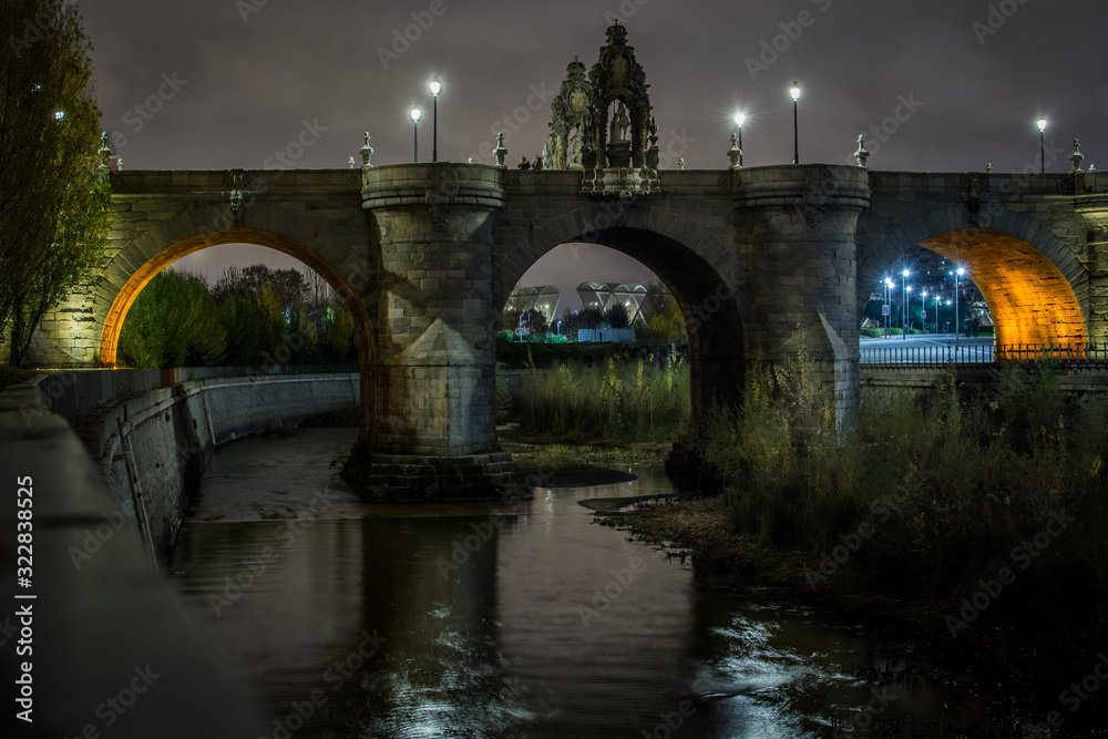 Fototapeta premium Toledo bridge Madrid river at night