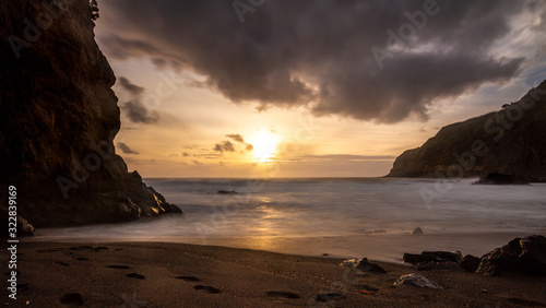 Sunset on the beach of Ponta Delgada, Azores Island