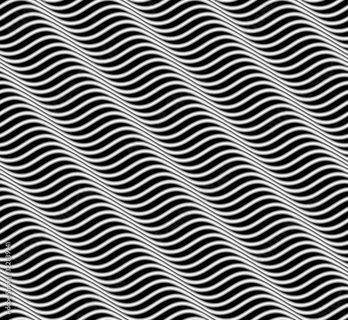 Vector seamless decorative pattern of wavy metallic wires on black background.