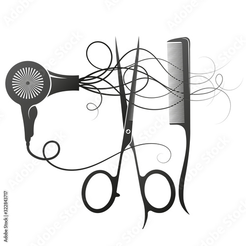 Scissors comb and hair dryer design for beauty salon stylist