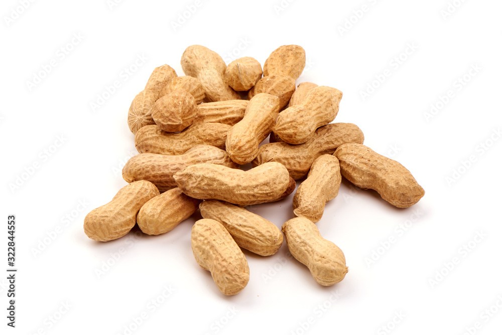 Organic peanuts in shell, isolated on white background Organic peanuts in shell, isolated on white background
