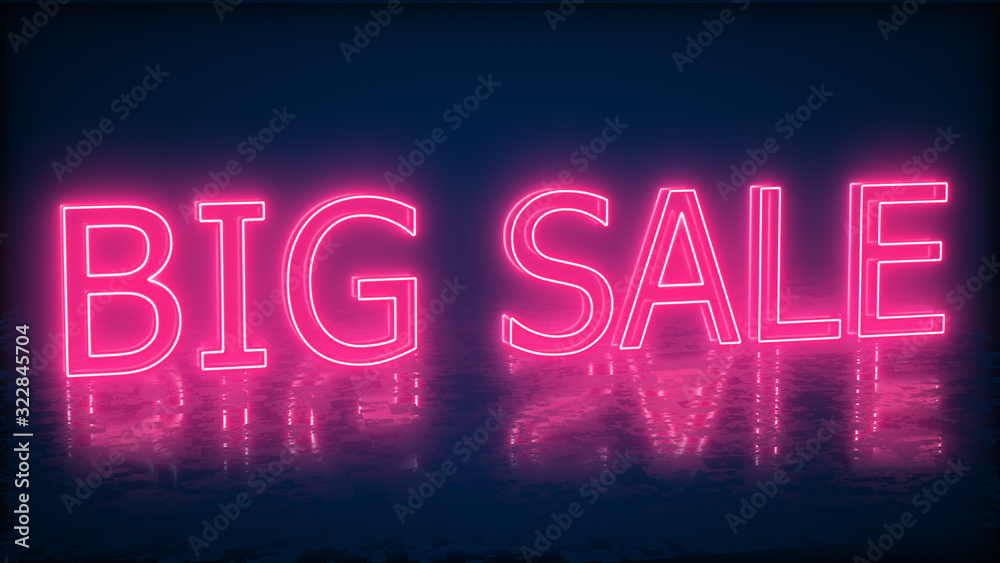 Sale neon sign banner background for promo. Concept of sale and clearance. illustration.