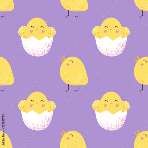 Seamless pattern of little chickens. Vector print for wrapping, fabric, wallpaper.