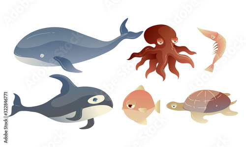 Cute Sea Creatures with Protuberant Eyes Vector Set